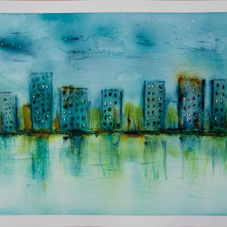 Blue citynight - 31 x 24 cm - Solgt