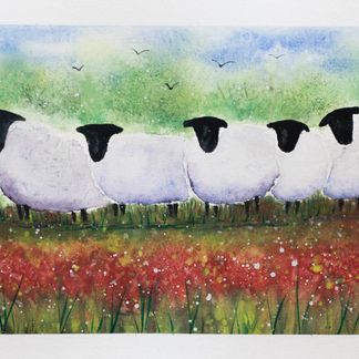 Sheep in the meadow - 24 x 16 cm