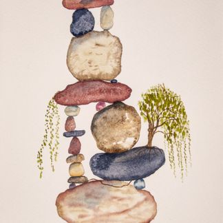 Balance på rød sten - 23 x 31 cm